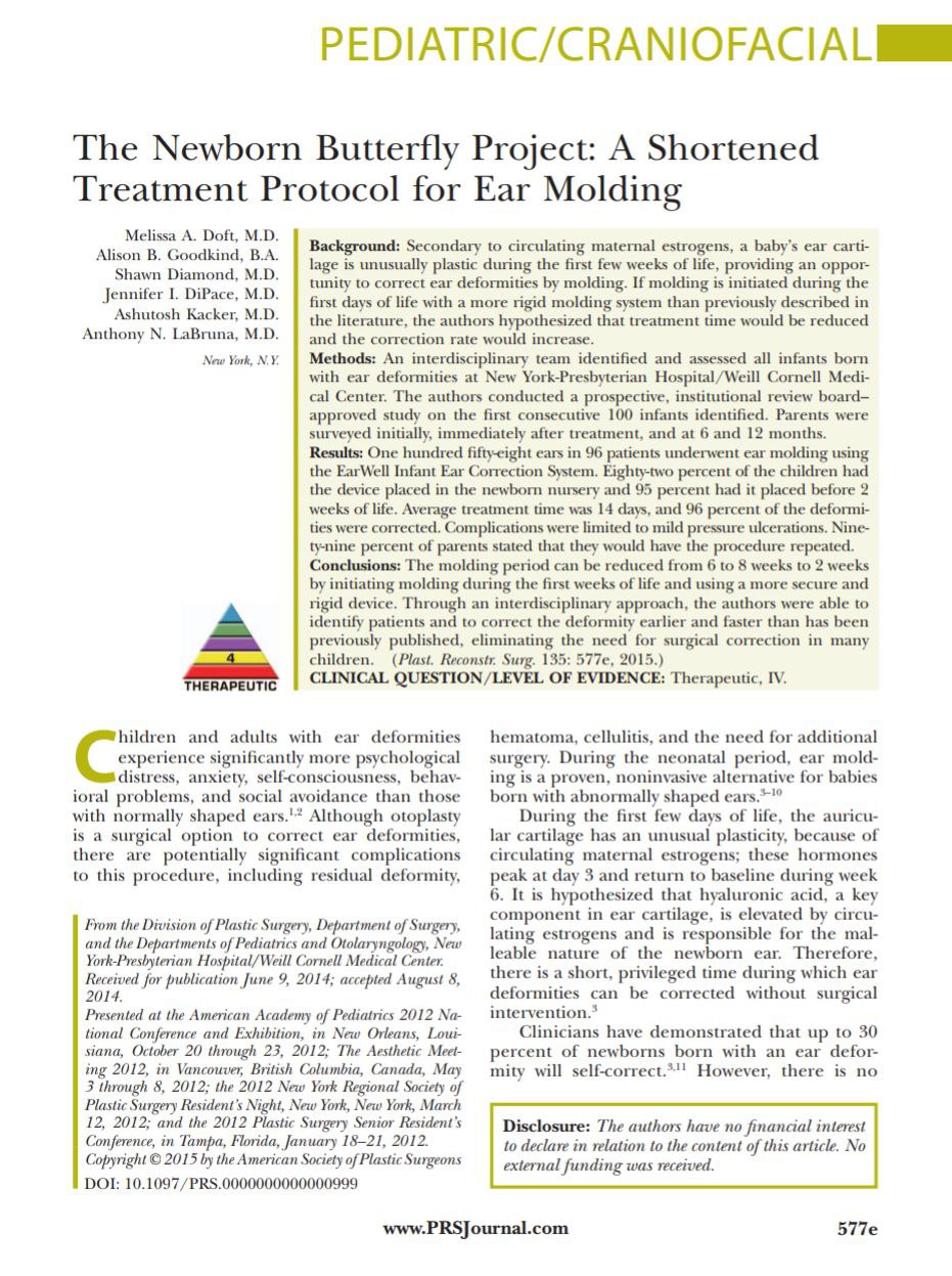 The Newborn Butterfly Project: A Shortened Treatment Protocol for Ear Molding
