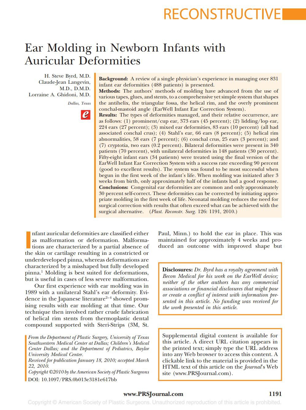 Ear Molding in Newborn Infants with Auricular Deformities